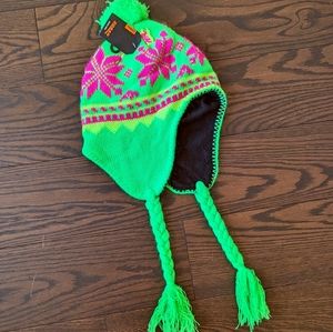 NWT Zoran neon knit braided winter hat - green pink & yellow